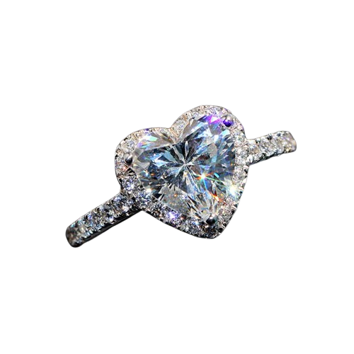 Diamond Silver Heart Crystal Adjustable Ring - Image 2