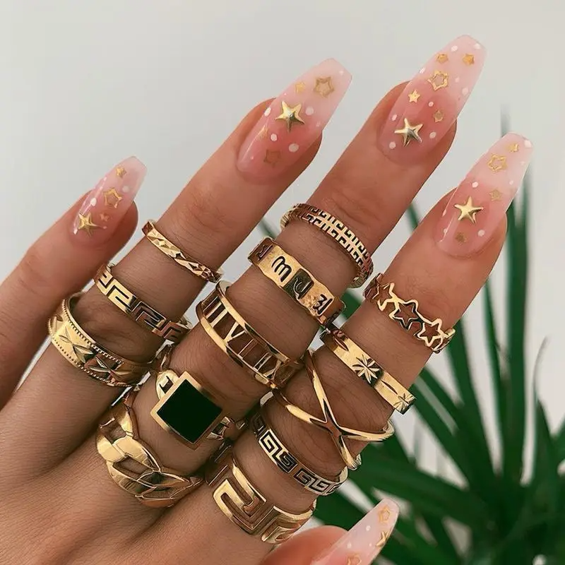 Elegant Gold Plated Stackable Rings – Set of 13