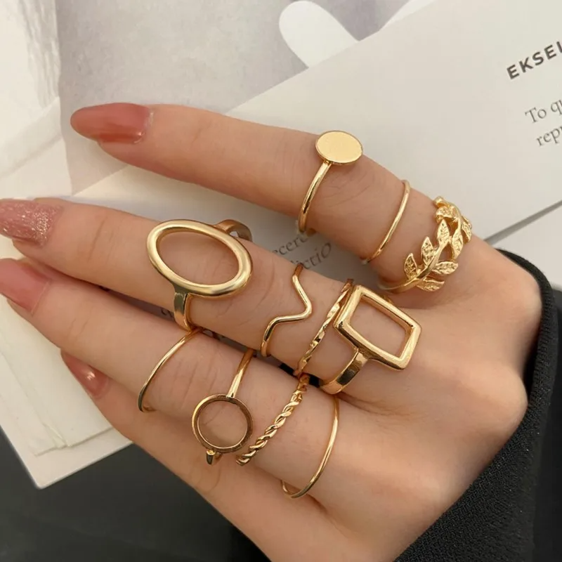 Gold Plated Stackable Rings Set of 11 for Women