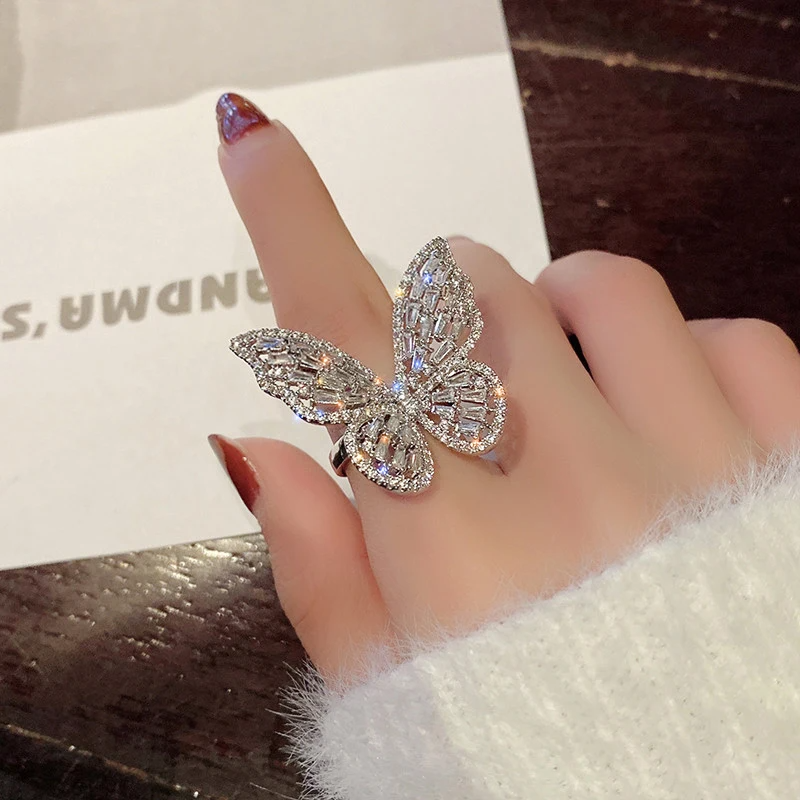 Luxury Crystal Butterfly Ring for Women – Statement Adjustable Sparkling