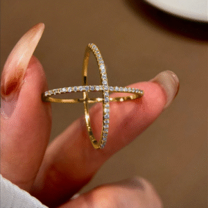 Elegant gold cross ring with cubic zirconia stones – minimalist fashion jewelry for women