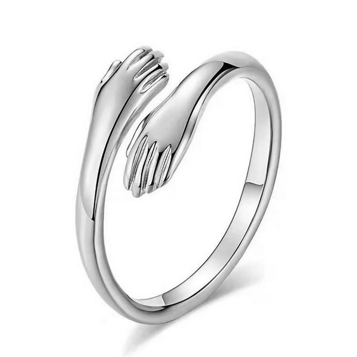 Silver Hand-in-Hand Couple Ring – Symbol of Love, Unity & Togetherness