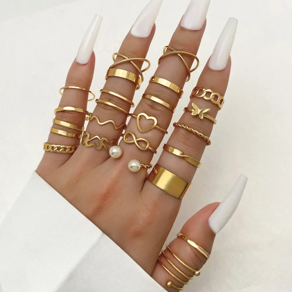 Premium Gold Knuckle 22pcs Rings Set for Women and Girls